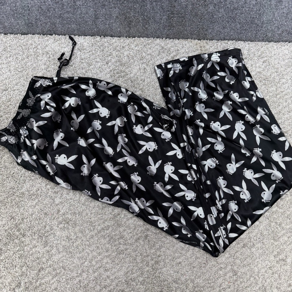 Playboy Bunny All-Over Print Lounge Pants Black Silver Sleep Pajamas Size Large